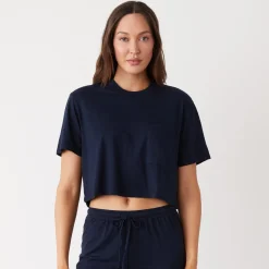 MONROW Organic Jersey Crop Pocket Tee DARKNAVY Store